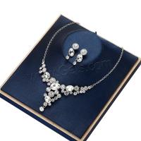Fashion Zinc Alloy Jewelry Sets, earring & necklace, with Crystal, with 2.76 inch extender chain, plated, 2 pieces & polished & for woman & with rhinestone, platinum color, nickel, lead & cadmium free Approx 16.54 Inch 