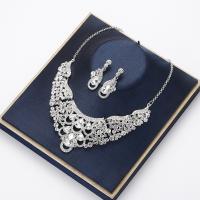 Fashion Zinc Alloy Jewelry Sets, earring & necklace, with 2.76 inch extender chain, plated, 2 pieces & for woman & with rhinestone, platinum color, nickel, lead & cadmium free Approx 16.54 Inch 