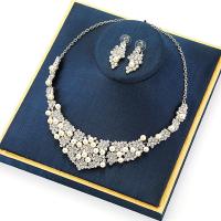 Fashion Zinc Alloy Jewelry Sets, earring & necklace, with Plastic Pearl, with 2.76 inch extender chain, platinum color plated, 2 pieces & for woman & with rhinestone, metallic color plated, nickel, lead & cadmium free Approx 16.54 Inch 