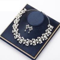 Fashion Zinc Alloy Jewelry Sets, Brass, with 925 Sterling Silver & Plastic Pearl, with 2.76 inch extender chain, plated & for woman & with rhinestone & hollow, metallic color plated Approx 16.54 Inch 