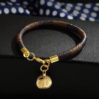 Brass Bracelets, PU Leather, with Brass, gold color plated, fashion jewelry & for woman 