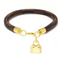 Brass Bracelets, PU Leather, with Brass, gold color plated, fashion jewelry & for woman 