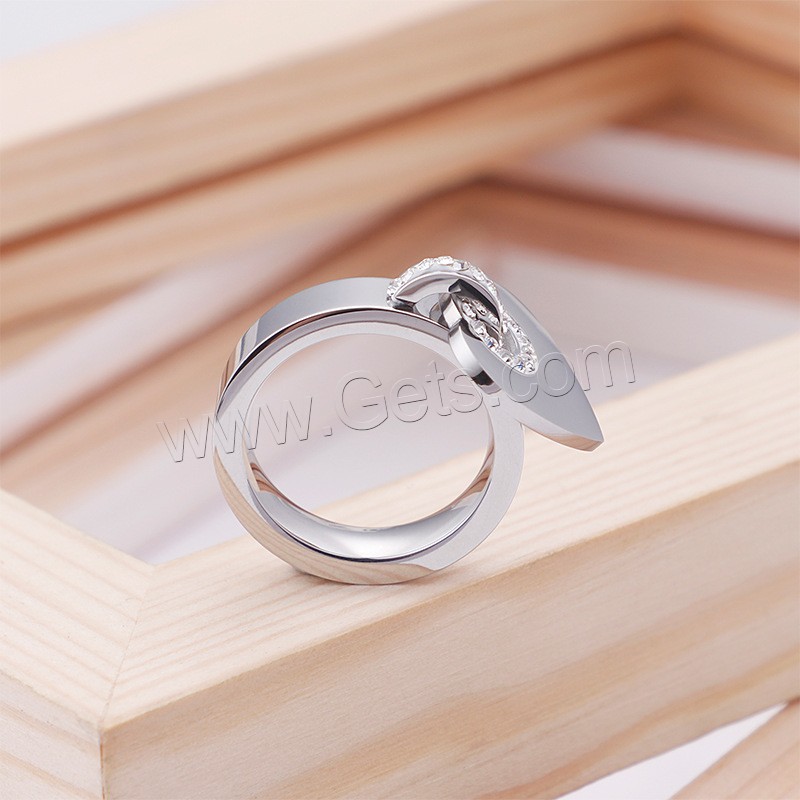 チタン鋼の指環, チタン鋼, ハート形, メッキ, 異なるスタイルを選択 & 女性用 & ライン石のある, 無色, 5mm,16mm, 売り手 パソコン