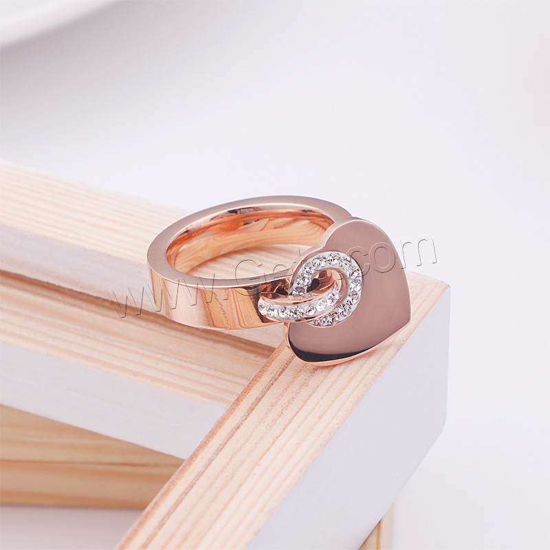 チタン鋼の指環, チタン鋼, ハート形, メッキ, 異なるスタイルを選択 & 女性用 & ライン石のある, 無色, 5mm,16mm, 売り手 パソコン