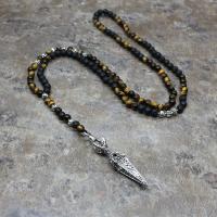 Tiger Eye Necklace, with Lava, plated, for man, 6mm,130mm Approx 31.5 Inch 
