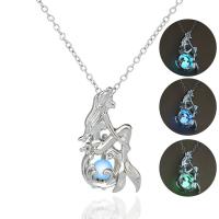 Brass Jewelry Necklace, with 1.96 inch extender chain, Mermaid, platinum color plated, for woman & luminated Approx 17.7 Inch 