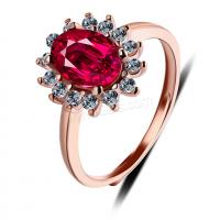 Cubic Zirconia Sterling Silver Finger Ring, 925 Sterling Silver, with Corundum, rose gold color plated, Adjustable & polished & micro pave cubic zirconia & for woman, red 2mm 