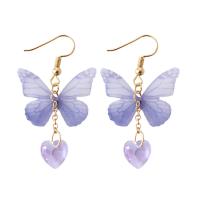 Glass Zinc Alloy Earring, with Glass, gold color plated, polished & for woman, purple, 46mm 
