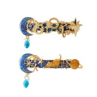 Hair Snap Clips, Zinc Alloy, with Plastic, gold color plated & for woman & enamel, blue  