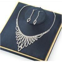 Brass Jewelry Set, earring & necklace, with 2.76 inch extender chain, platinum color plated, 2 pieces & for woman & with rhinestone, metallic color plated Approx 16.54 