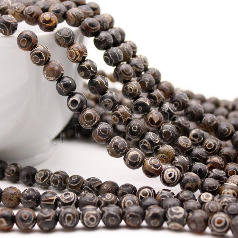 Natural Tibetan Agate Dzi Beads, Round, polished, DIY & different size for choice, brown, Length:Approx 14.5 Inch, Sold By Strand