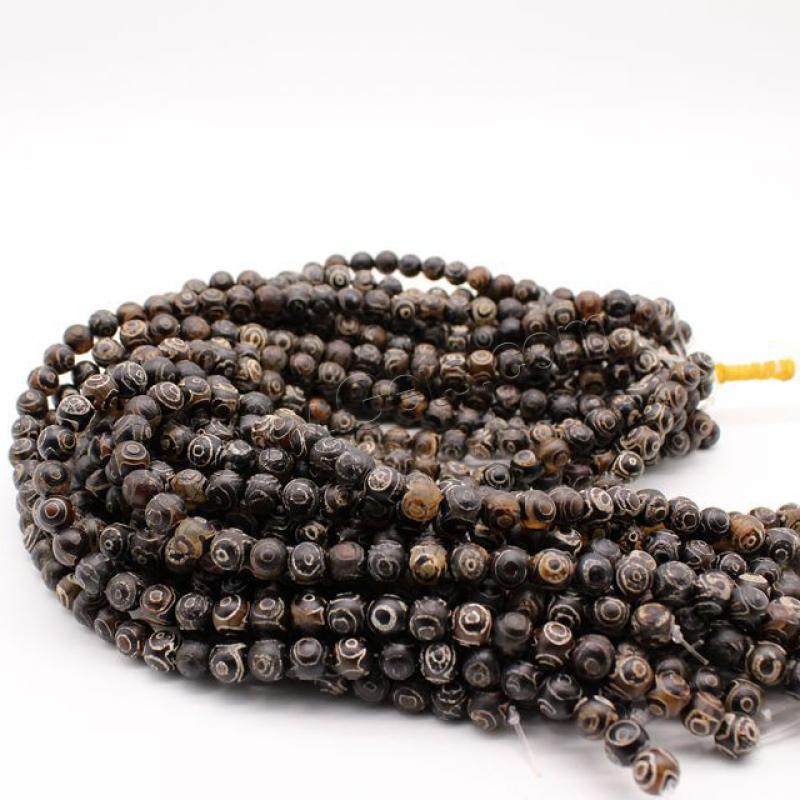 Perles agate dzi tibétaine naturelle, Rond, poli, DIY & normes différentes pour le choix, brun, Longueur:Environ 14.5 pouce, Vendu par brin