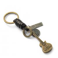 Leather Key Chains, Faux Leather, with Zinc Alloy, Guitar, plated, fashion jewelry, nickel, lead & cadmium free 