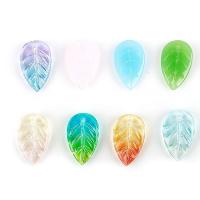 Glass Pendants, Leaf, imitation jade & gradient color & DIY 