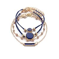 Zinc Alloy Bracelet Set, with Marble & PU Leather, gold color plated, 4 pieces & oval chain & for woman & enamel 
