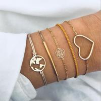 Fashion Zinc Alloy Bracelets, with Waxed Cotton Cord, gold color plated, 5 pieces & oval chain & box chain & for woman 