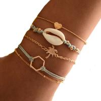 Fashion Zinc Alloy Bracelets, with Wax Cord, gold color plated, 5 pieces & anti-fatigue & oval chain & ball chain & for woman 