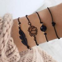 Fashion Zinc Alloy Bracelets, with Wax Cord, stoving varnish, 4 pieces & anti-fatigue & rolo chain & ball chain & for woman, black 