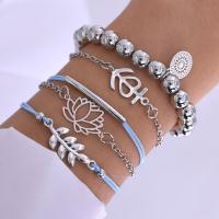 Fashion Zinc Alloy Bracelets, with Wax Cord, silver color plated, 5 pieces & anti-fatigue & oval chain & ball chain & for woman 