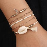 Fashion Zinc Alloy Bracelets, with Seedbead & Shell, gold color plated, 5 pieces & anti-fatigue & oval chain & for woman 