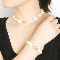 Shell Jewelry Sets, bracelet & necklace, with Cotton Thread, plated, for woman 