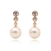Cubic Zirconia Micro Pave Brass Earring, with Glass Pearl, plated & micro pave cubic zirconia & for woman 