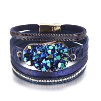 PU Leather Cord Bracelets, fashion jewelry & Unisex & with rhinestone, dark blue 