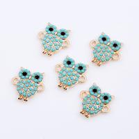 Rhinestone Zinc Alloy Connector, with turquoise, Owl, KC gold color plated, DIY & for woman & with rhinestone 