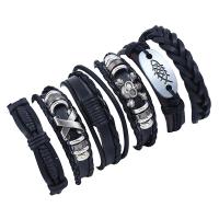 Cowhide Bracelets, Zinc Alloy, with Faux Leather & Wax Cord, 6 pieces & fashion jewelry 6CM 