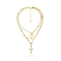 Mode-Multi-Layer-Halskette, Zinklegierung, mit Kunststoff Perlen, mit Verlängerungskettchen von 2.76 inch, plattiert, für Frau & Multi-Strang, keine, Länge:ca. 18.9 ZollInch, verkauft von Strang