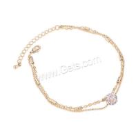 Rhinestone Brass Bracelets, with 1.6inch extender chain, plated, Double Layer & adjustable & oval chain & ball chain & for woman & with rhinestone 8mm 