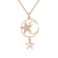 Rhinestone Zinc Alloy Necklace, with CRYSTALLIZED™, with 2inch extender chain, Moon and Star, Plating champagne gold, adjustable & oval chain & for woman & with rhinestone Approx 15.7 Inch 