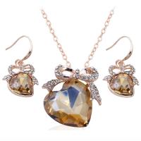 Rhinestone Zinc Alloy Jewelry Set, earring & necklace, with 2inch extender chain, rose gold color plated, oval chain & for woman & with rhinestone Approx 15.7 Inch 