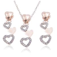 Rhinestone Zinc Alloy Jewelry Set, Stud Earring & necklace, with 2inch extender chain, Heart, plated, rolo chain & for woman & with rhinestone Approx 15.7 Inch 