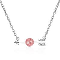 Cubic Zircon Micro Pave Brass Necklace, with Strawberry Quartz, with 1.4inch extender chain, arrowhead, platinum plated, rolo chain & micro pave cubic zirconia & for woman, pink Approx 15.7 Inch 
