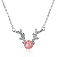 Cubic Zircon Micro Pave Brass Necklace, with Strawberry Quartz, with 1.4inch extender chain, Antlers, platinum plated, rolo chain & micro pave cubic zirconia & for woman, pink, 15mm Approx 15.7 Inch 