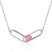 Cubic Zircon Micro Pave Brass Necklace, with Strawberry Quartz, with 1.4inch extender chain, platinum plated, rolo chain & micro pave cubic zirconia & for woman, pink Approx 15.7 Inch 