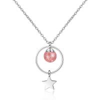 Brass Jewelry Necklace, with Strawberry Quartz, with 1.4inch extender chain, platinum plated, rolo chain & for woman, pink Approx 15.7 Inch 