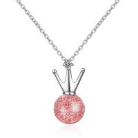 Cubic Zircon Micro Pave Brass Necklace, with Strawberry Quartz, with 1.4inch extender chain, Crown, platinum plated, rolo chain & micro pave cubic zirconia & for woman, pink Approx 15.7 Inch 