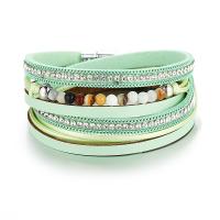 PU Leather Cord Bracelets, fashion jewelry & with rhinestone, green 