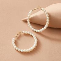 Plastic Pearl Hoop Earring, with Zinc Alloy, vintage & fashion jewelry 