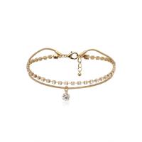 Brass Anklet, fashion jewelry & for woman & with rhinestone, gold 