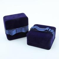Boîte Cadeau de bijoux, velours de coton, avec Ruban, cadre, avec une décoration de noeud à boucles, bleu Vendu par PC