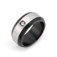 Men Stainless Steel Ring in Bulk, black ionic, polished & micro pave cubic zirconia & frosted, mixed colors 