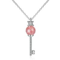 Cubic Zircon Micro Pave Brass Necklace, with Strawberry Quartz, with 1.4inch extender chain, Key, platinum plated, rolo chain & micro pave cubic zirconia & for woman, pink Approx 15.7 Inch 