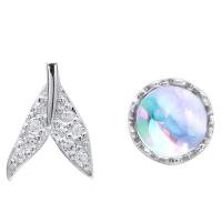 asymmetrische Ohrringe, Messing, mit Opal, platiniert, Micro pave Zirkonia & für Frau, 6x10mm,7x7mm, verkauft von Paar