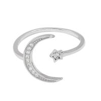 Cubic Zirconia Micro Pave Brass Finger Ring, Moon and Star, platinum plated, adjustable & micro pave cubic zirconia & for woman  US Ring .5 