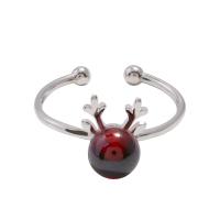 Gemstone Brass Finger Ring, with Garnet, Antlers, platinum plated, adjustable & for woman, red US Ring .5 