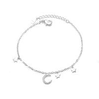 Cubic Zirconia Micro Pave Brass Bracelet, with 1.4inch extender chain, Moon and Star, platinum plated, adjustable & oval chain & micro pave cubic zirconia & for woman, 5mm,8mm Approx 6 Inch 