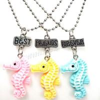 Resin Zinc Alloy Necklace, with Resin, Seahorse, platinum color plated, three pieces & for children & ball chain & with letter pattern, 2mm Approx 17.7 Inch 